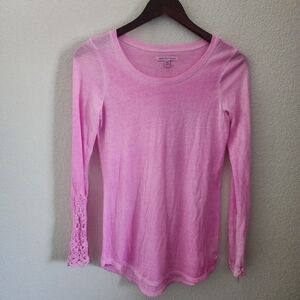 American Eagle Long Sleeve Pink Lace Tee